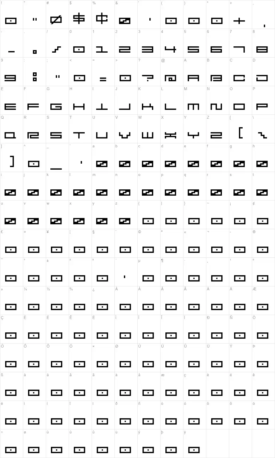 [.squarepusher.]font character map