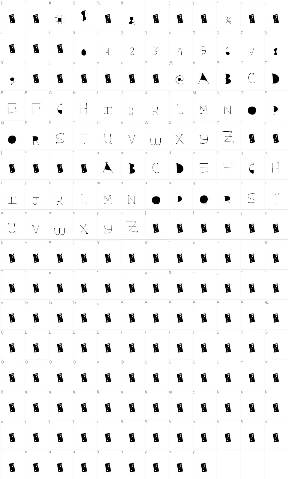 Star Risingfont character map