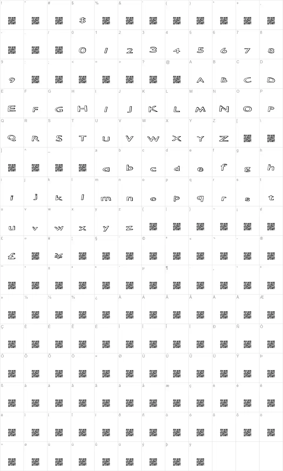 Static Heightsfont character map