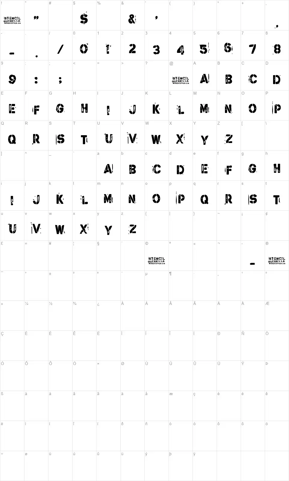 Stencil Guerrillafont character map