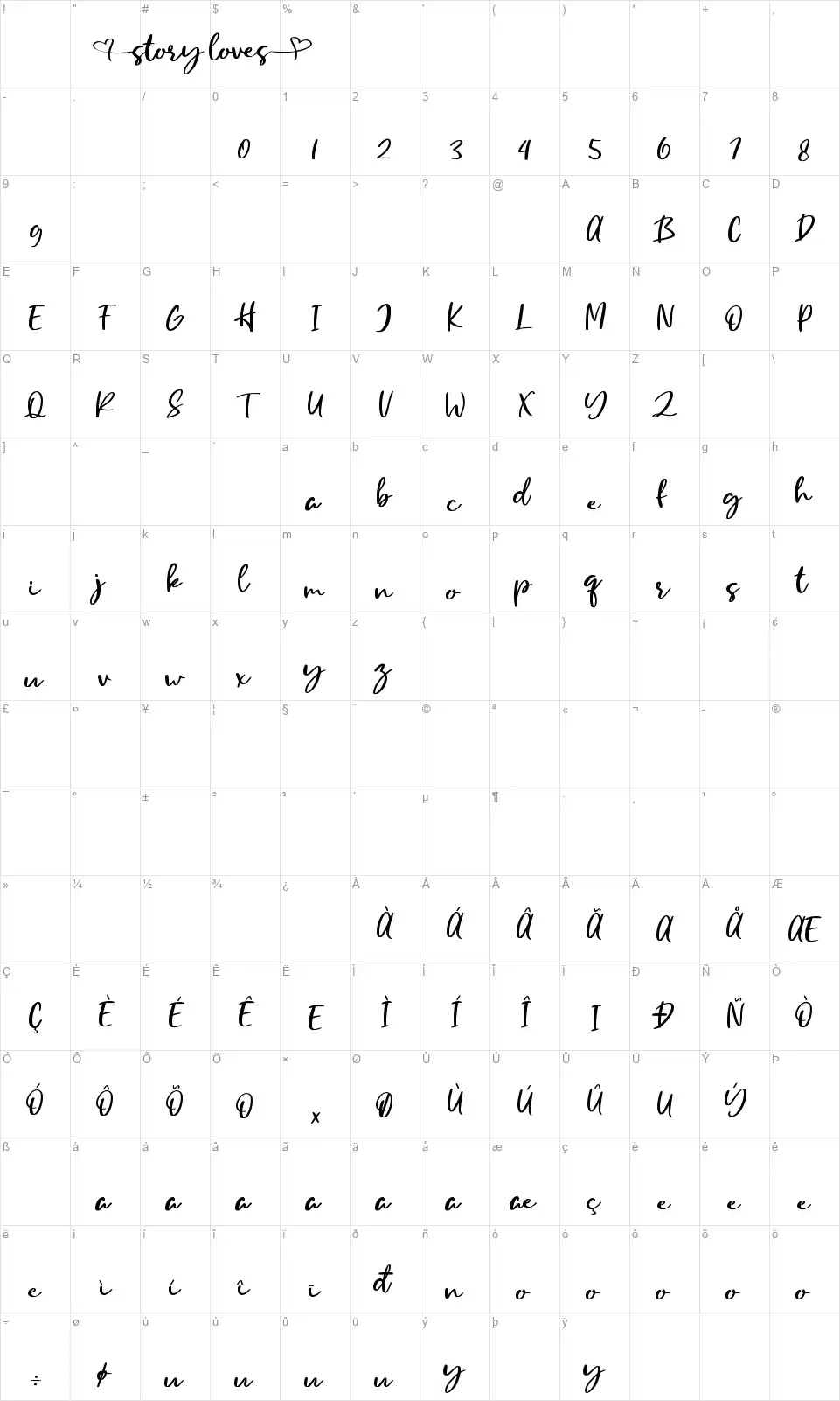 Story Lovesfont character map
