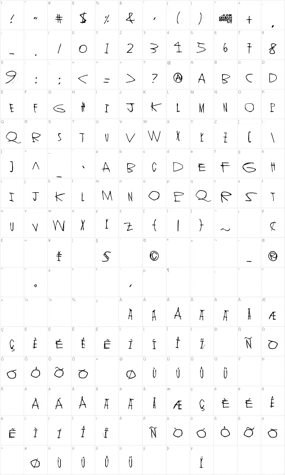 Stranger In Youfont character map