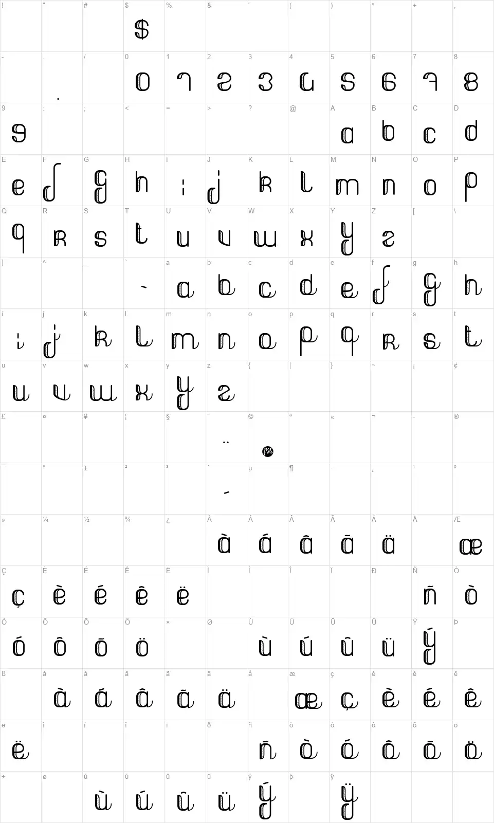 Street Hunterfont character map