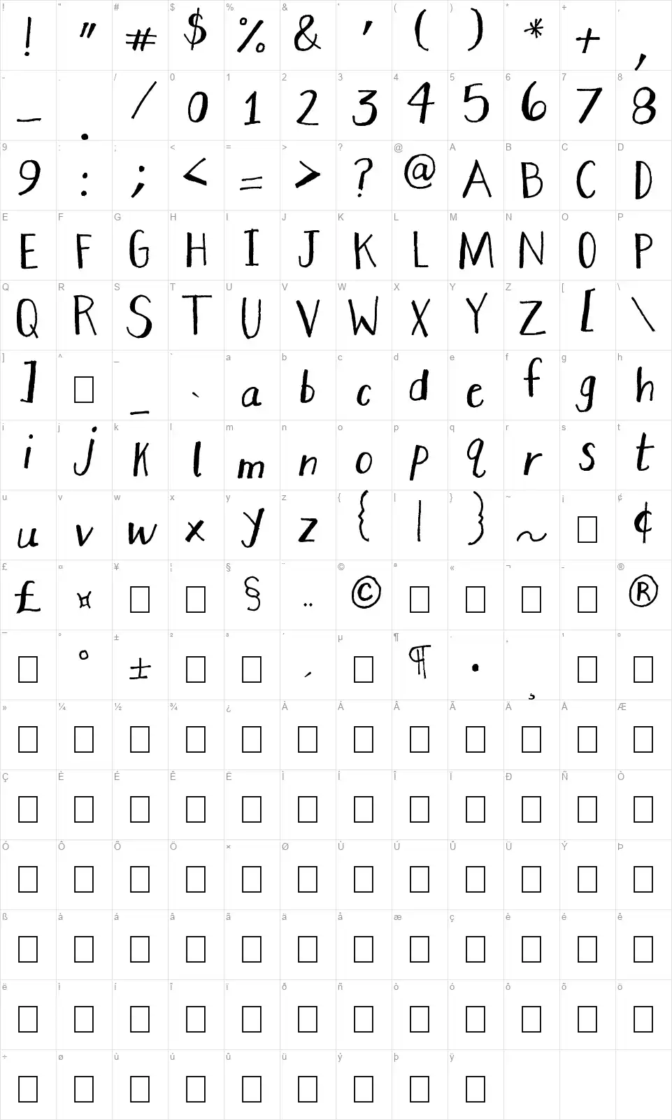 Stretchy Pantsfont character map
