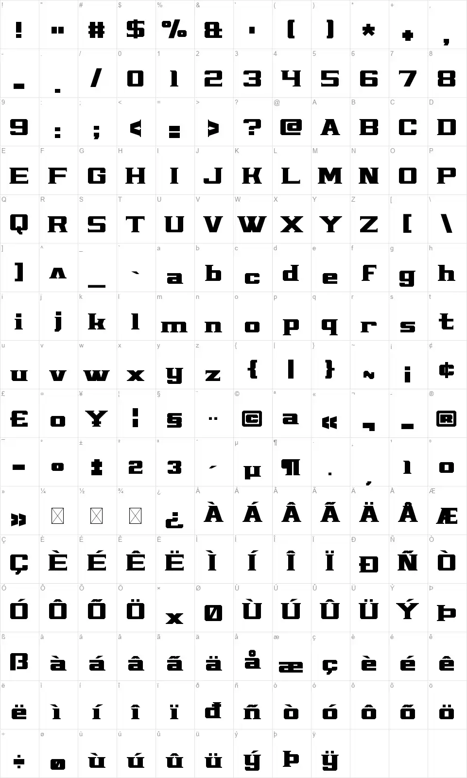 Strigiform Knightsfont character map
