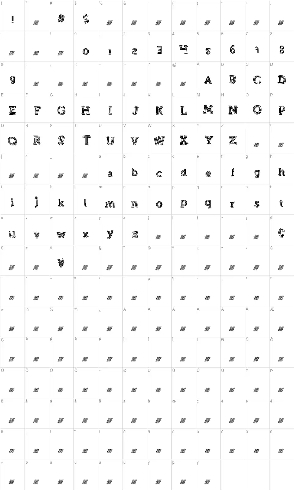Strong Event DTfont character map