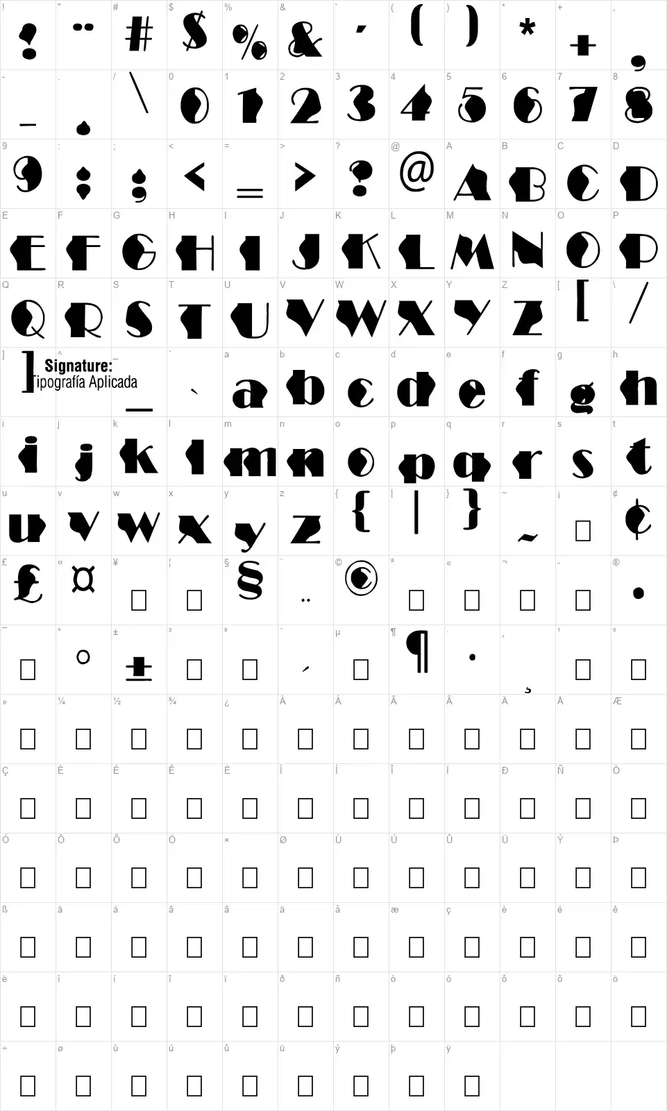 Structure Wavefont character map