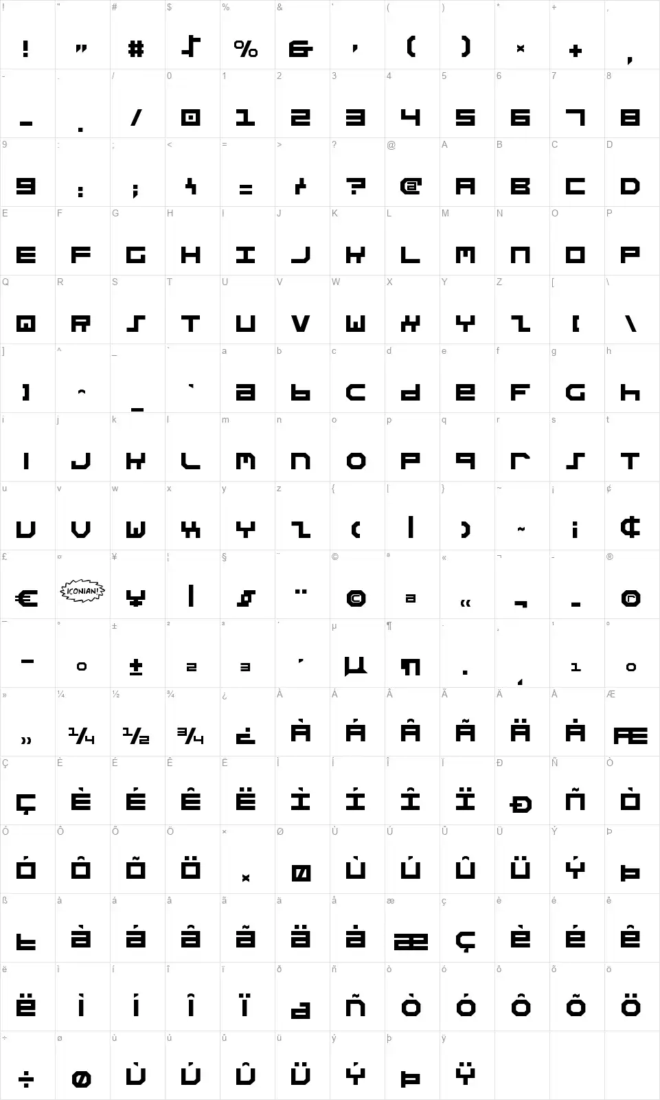 Stuntmanfont character map