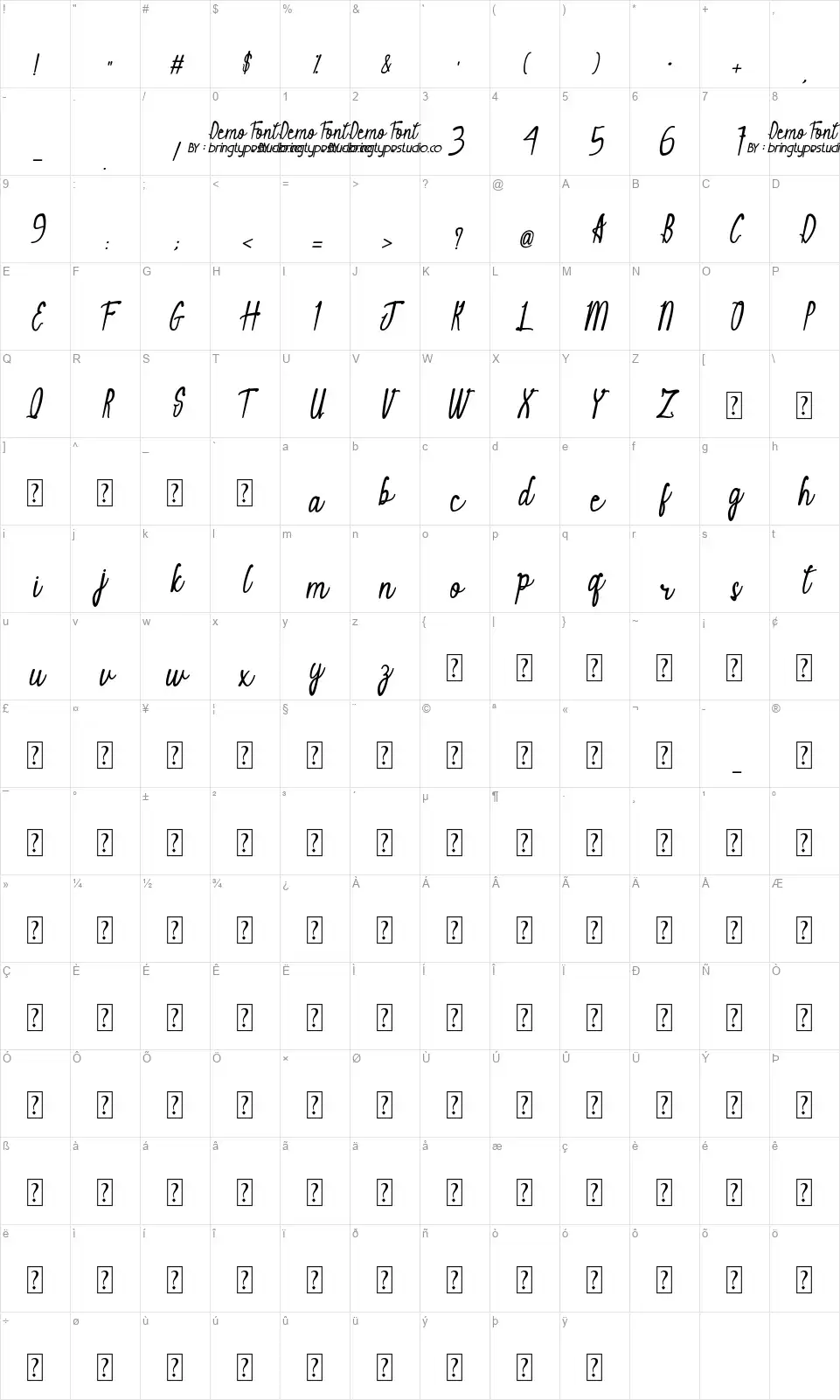 Suditha Signaturefont character map