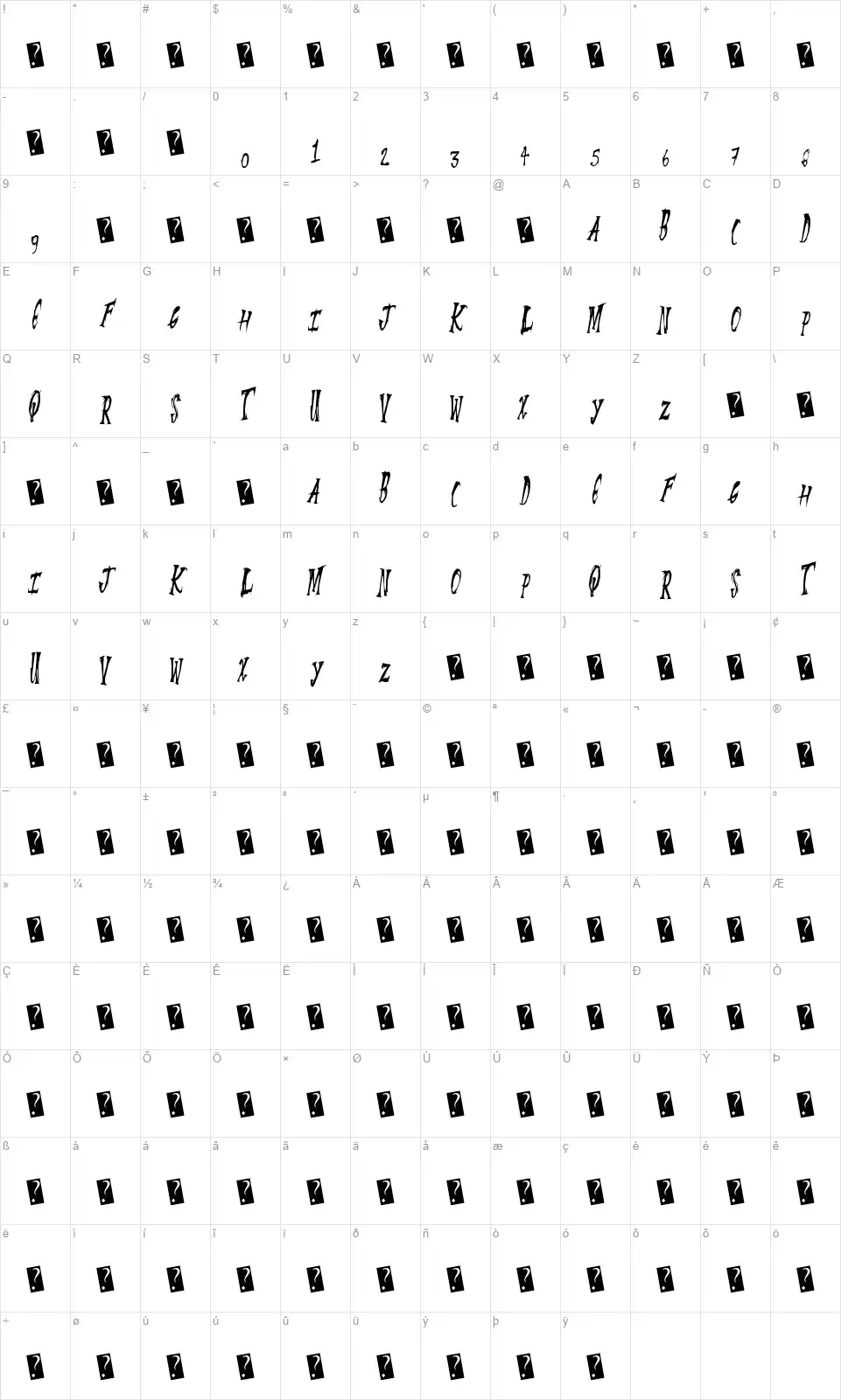 Summer Scarefont character map