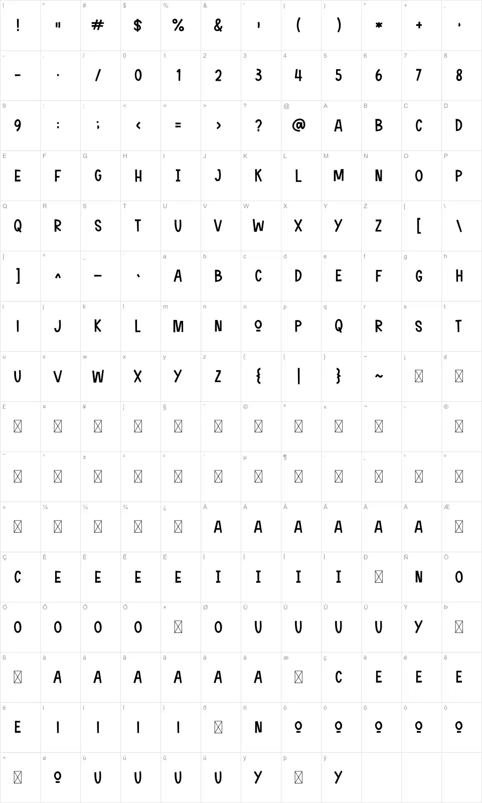 Sunday & Monday Mapa de caracteres Sunday & Mondayfont character map