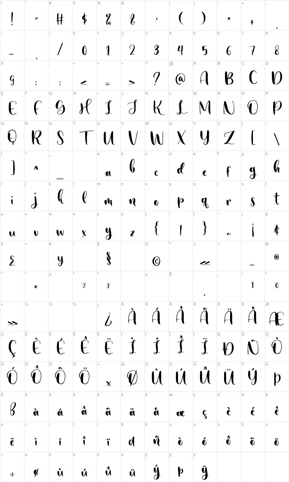 Sunday Snowfont character map