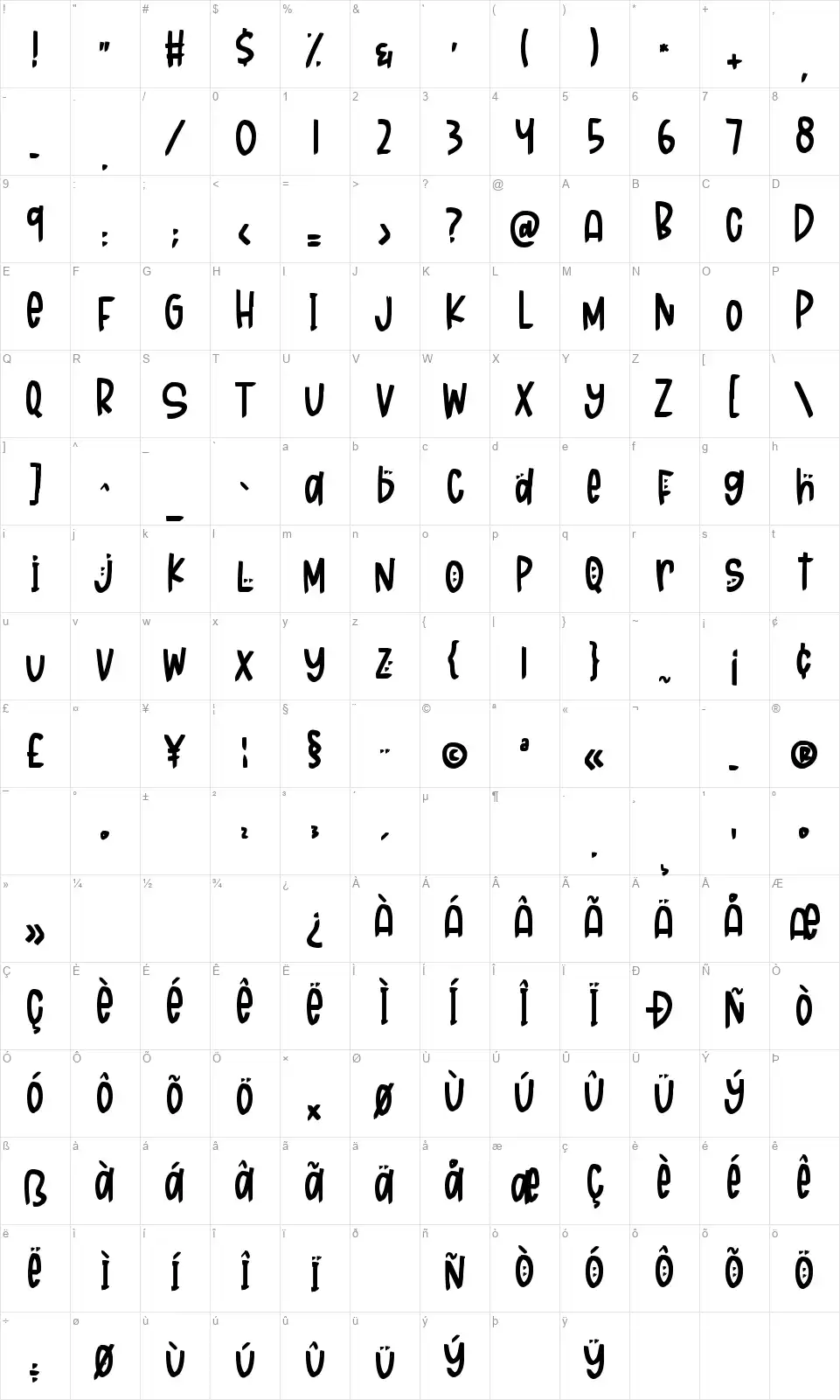 Sunset Storyfont character map