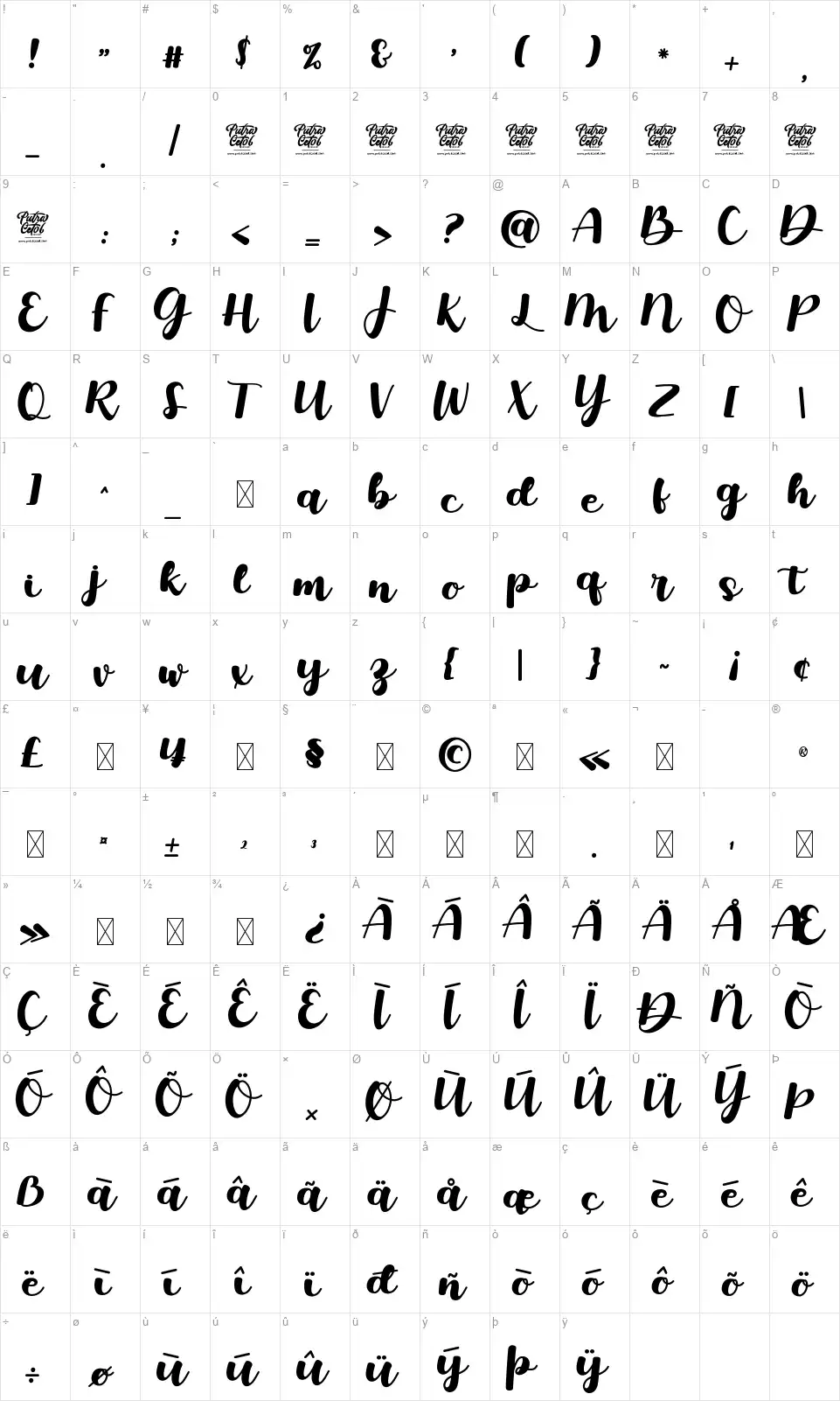 Surprise Springfont character map