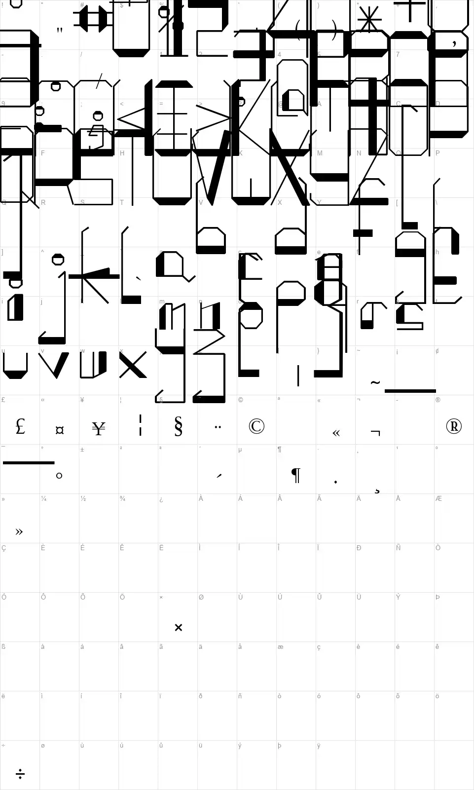 SwitChedfont character map