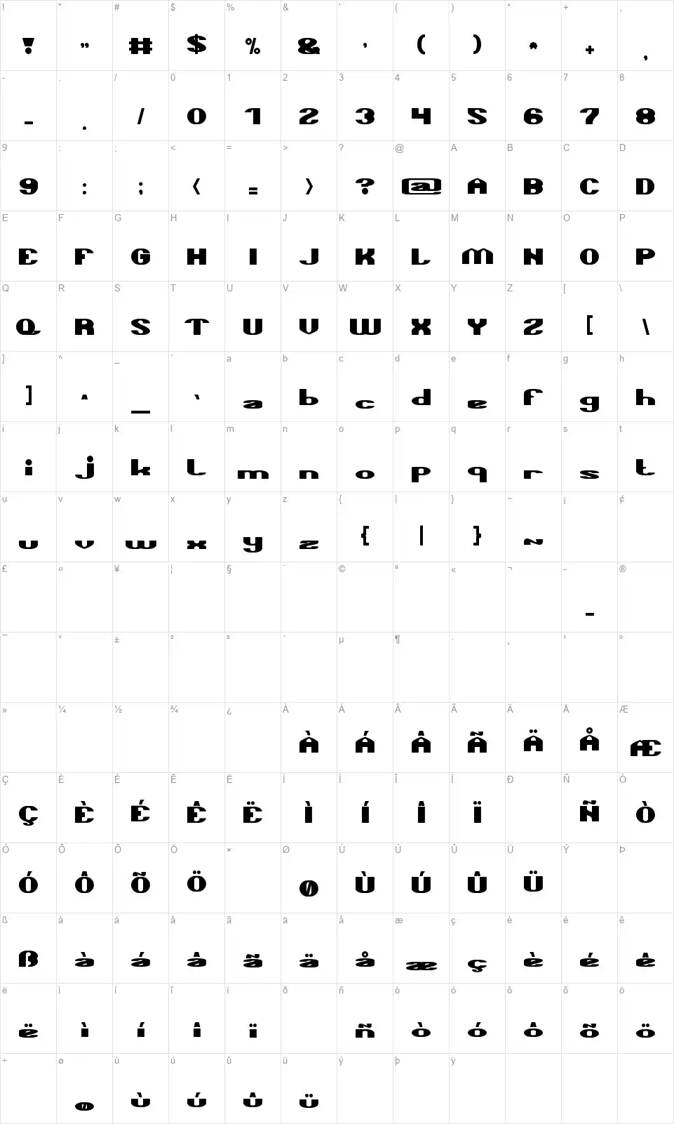 Take Me Homefont character map