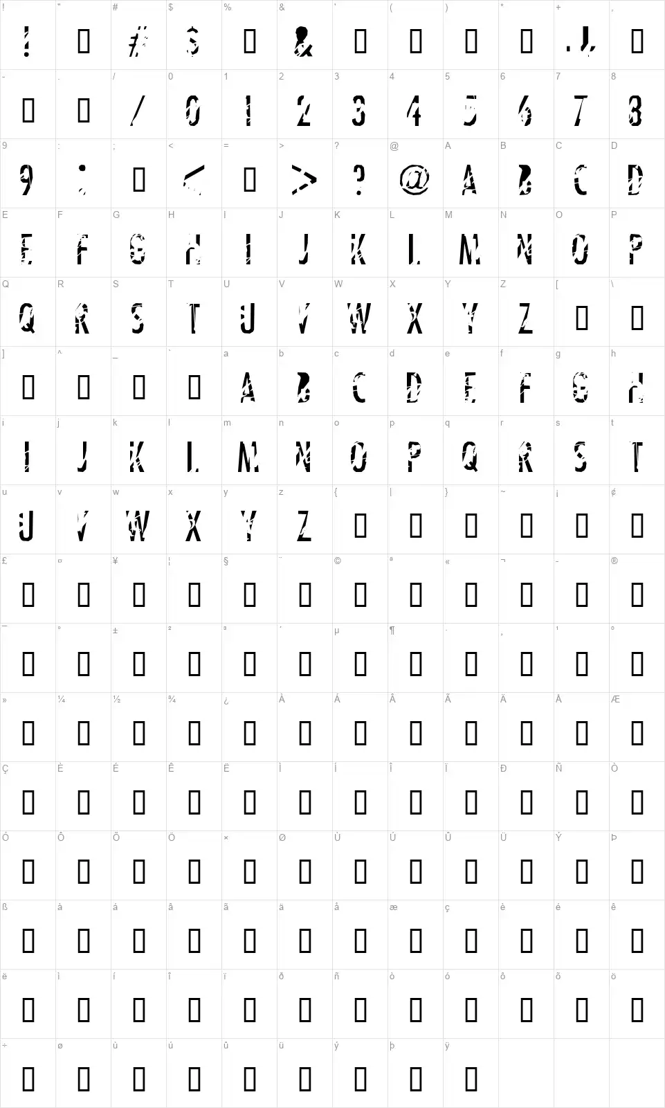 Tanlinefont character map
