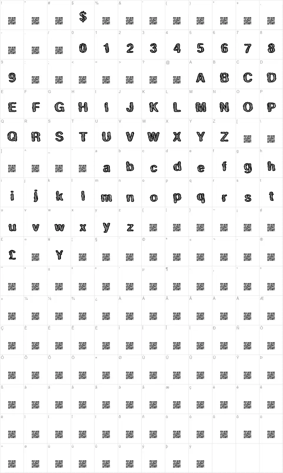 TastySwirlfont character map