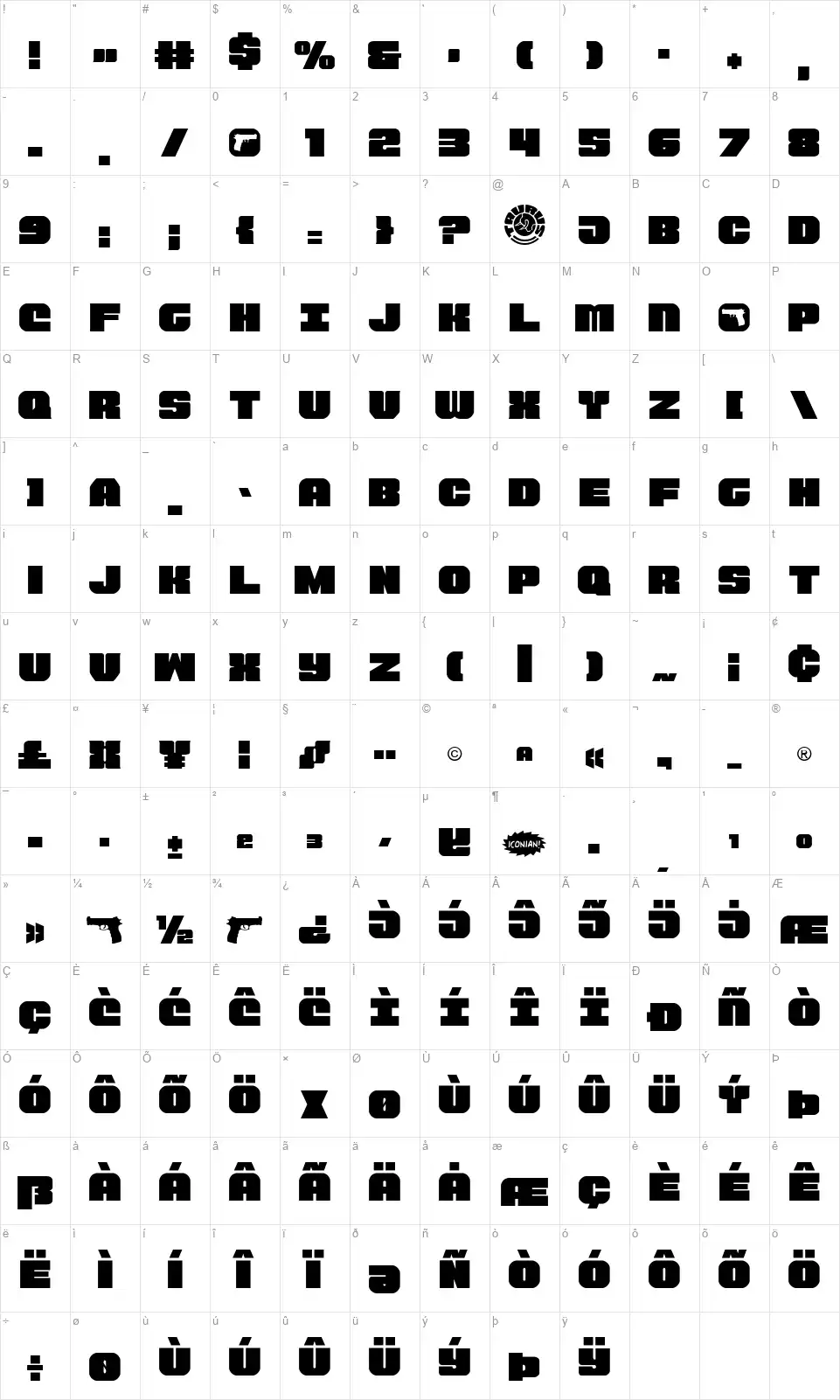 Taurofont character map