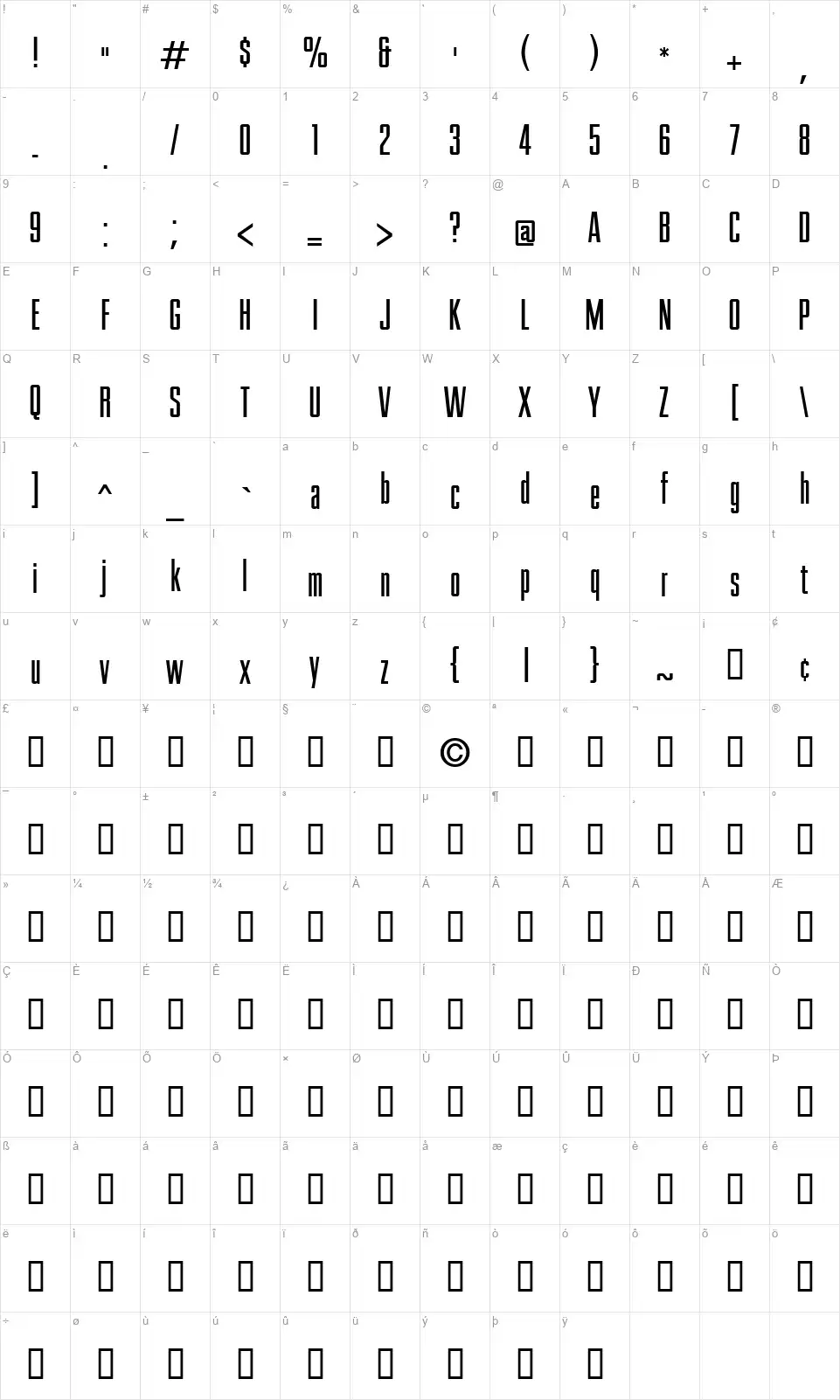 TC Rogue Mapa de caracteres TC Roguefont character map