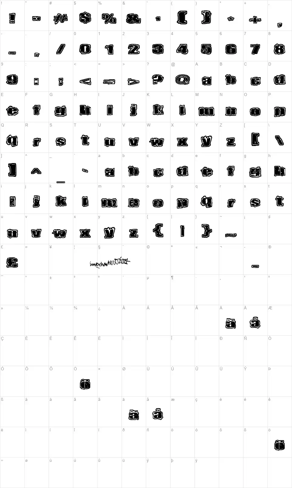Terrafont character map