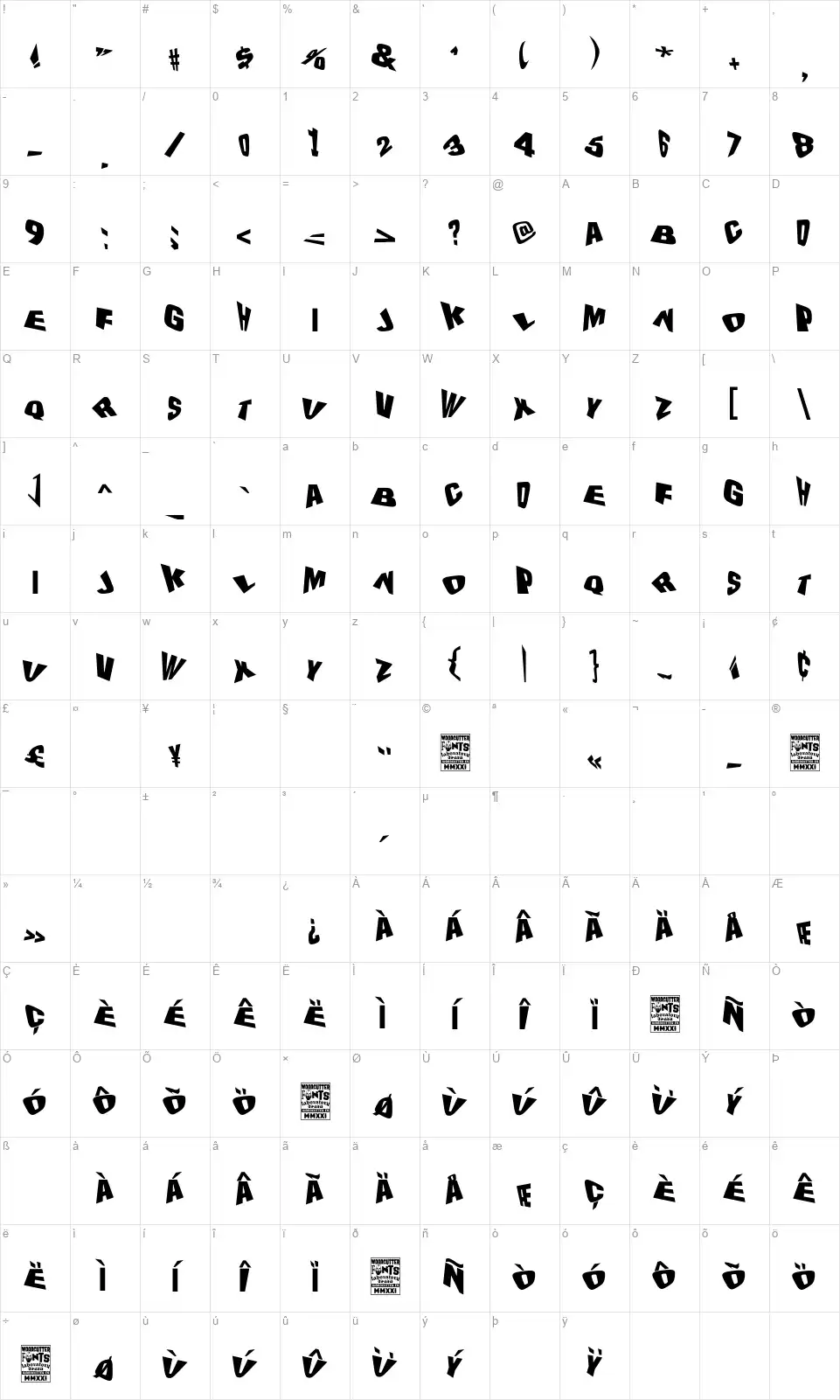 The Drunk Designerfont character map