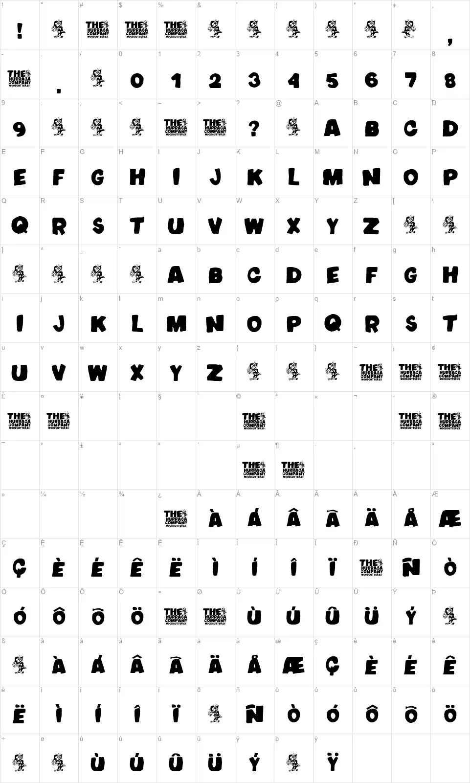The Hurraca Companyfont character map