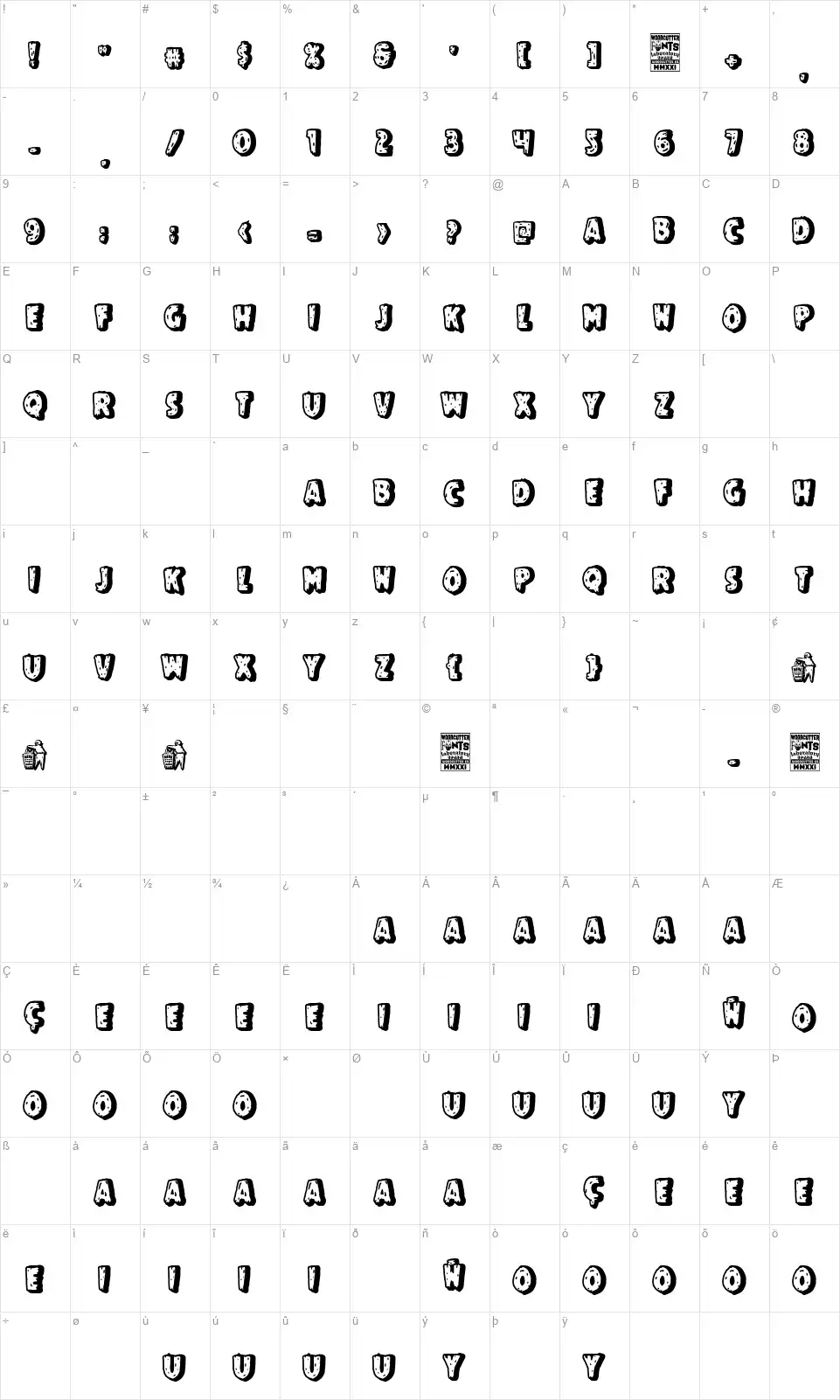 The Night of The Living Indepesfont character map
