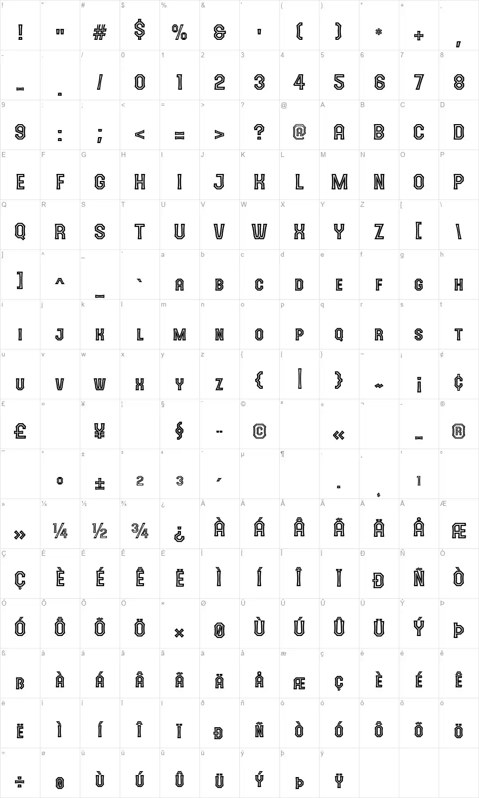 The October Onefont character map