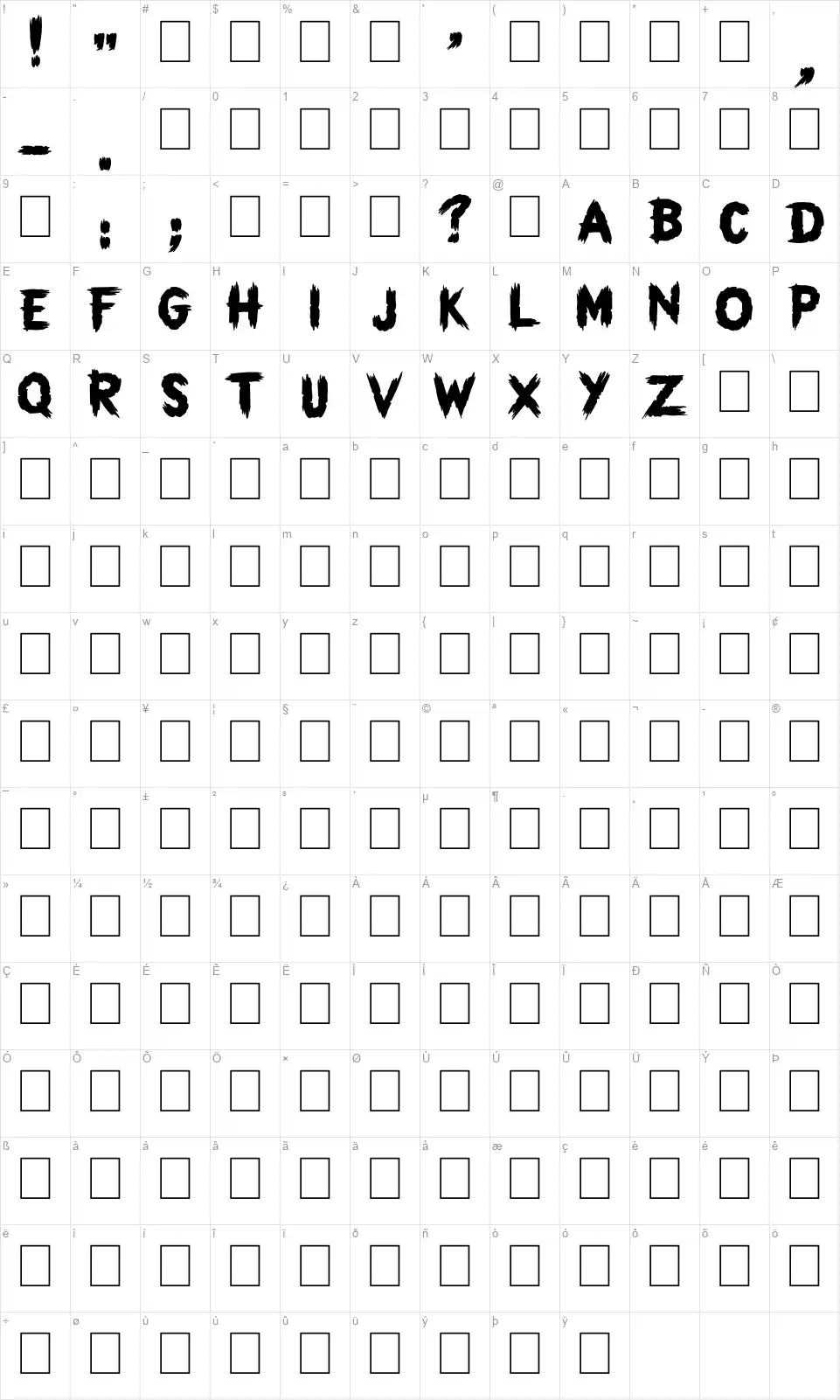Them!font character map