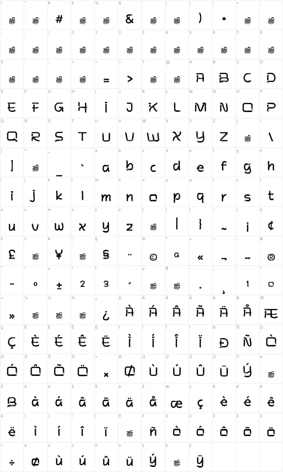 Then Klongfont character map