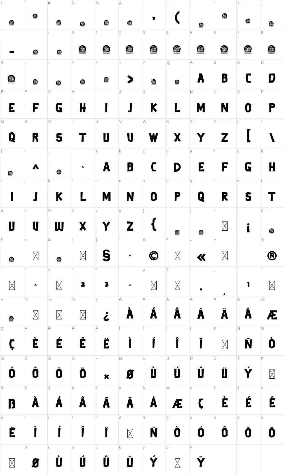 Thertolefont character map