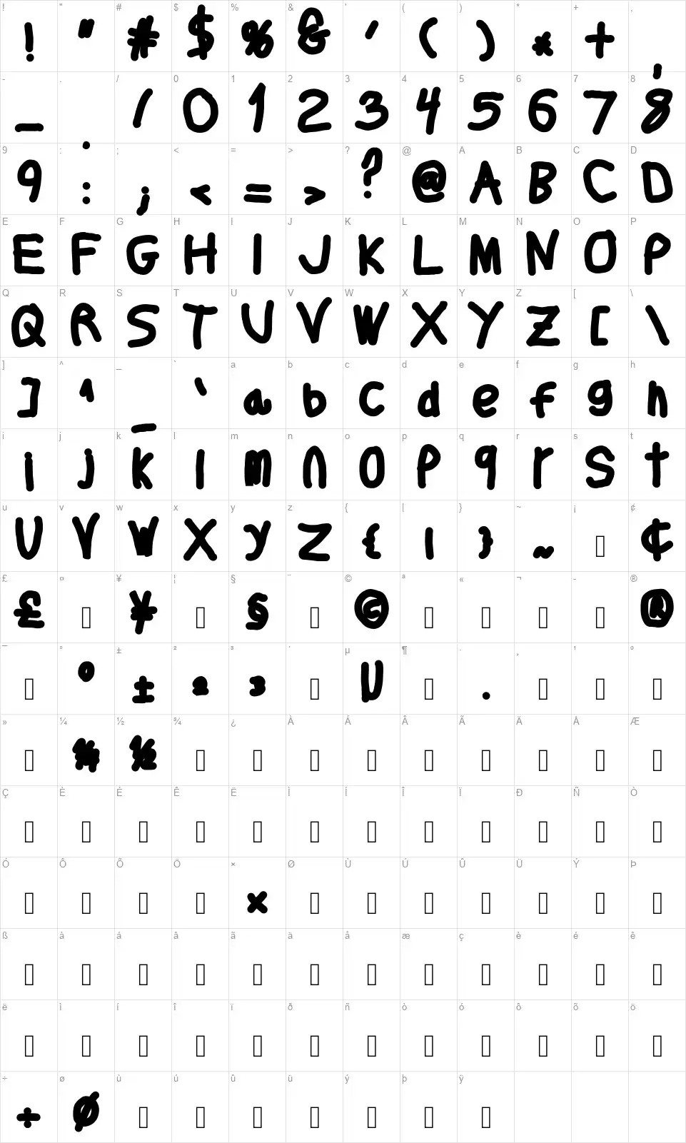 Thicker Than...font character map