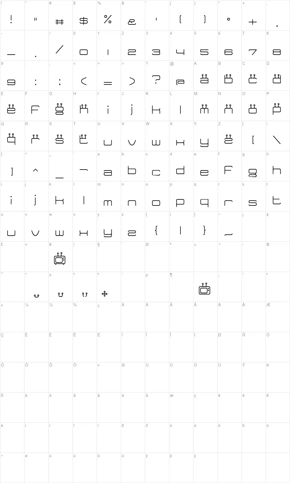 Tidy Curve TVfont character map
