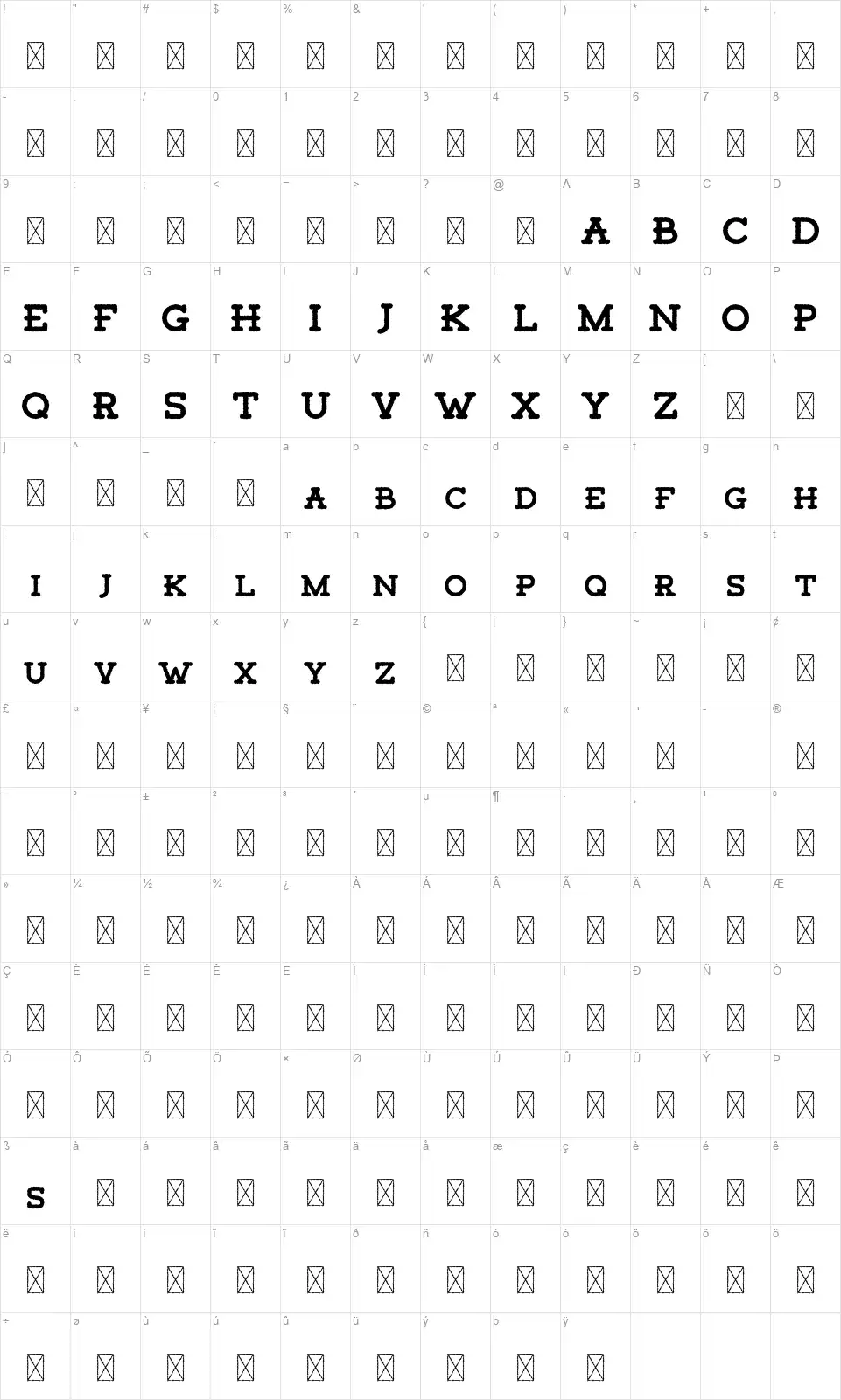 Tigrealfont character map