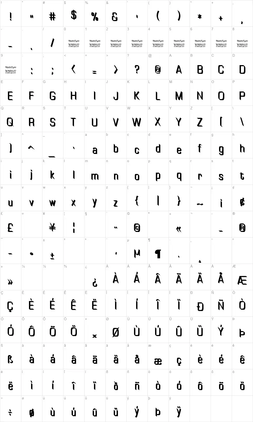 Tiny Platefont character map