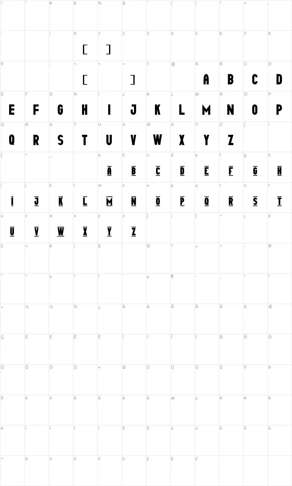 Tipo Capital1 Stfont character map