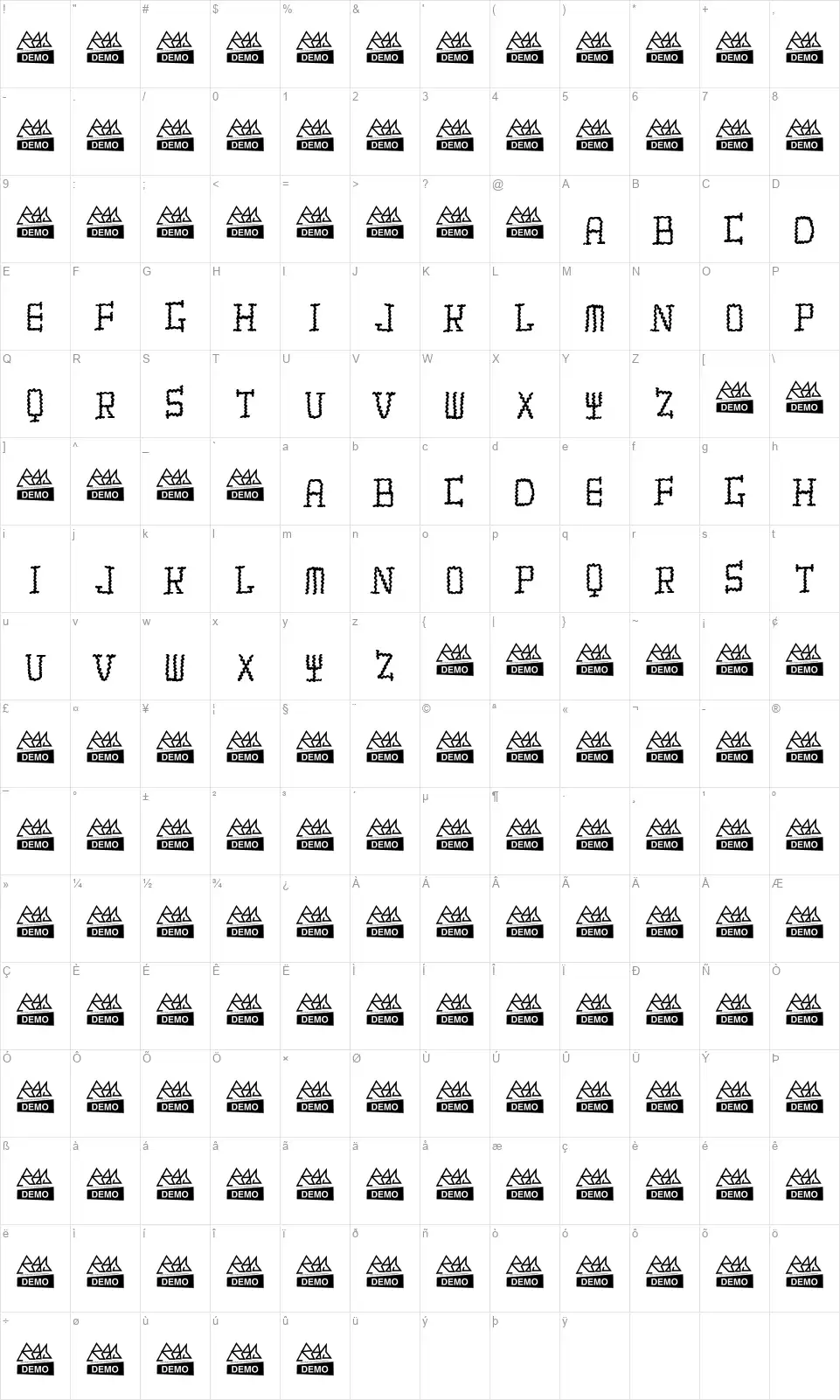 Tiritonafont character map