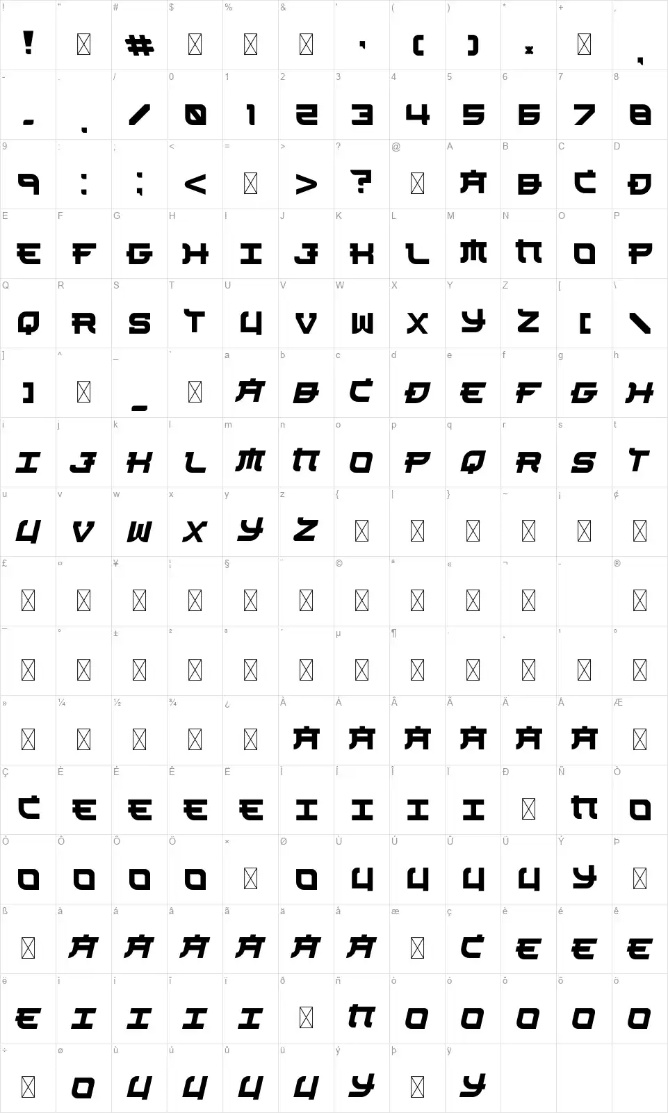 Tokyo Midnightfont character map