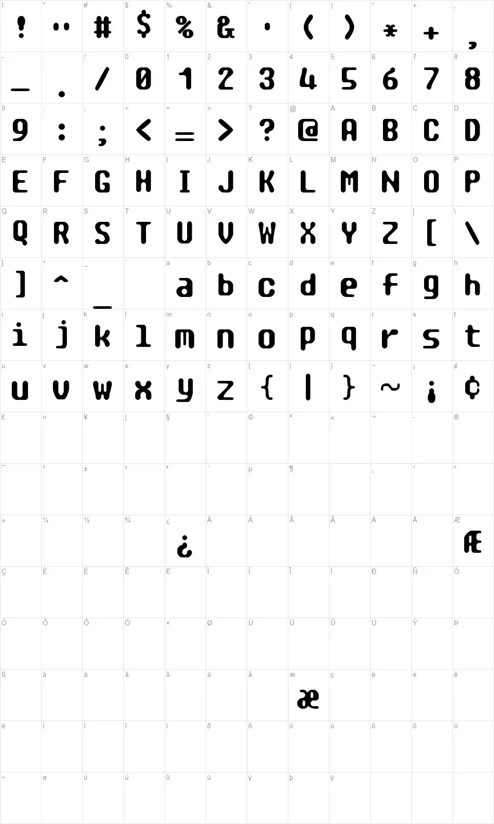 Tragic BRKfont character map