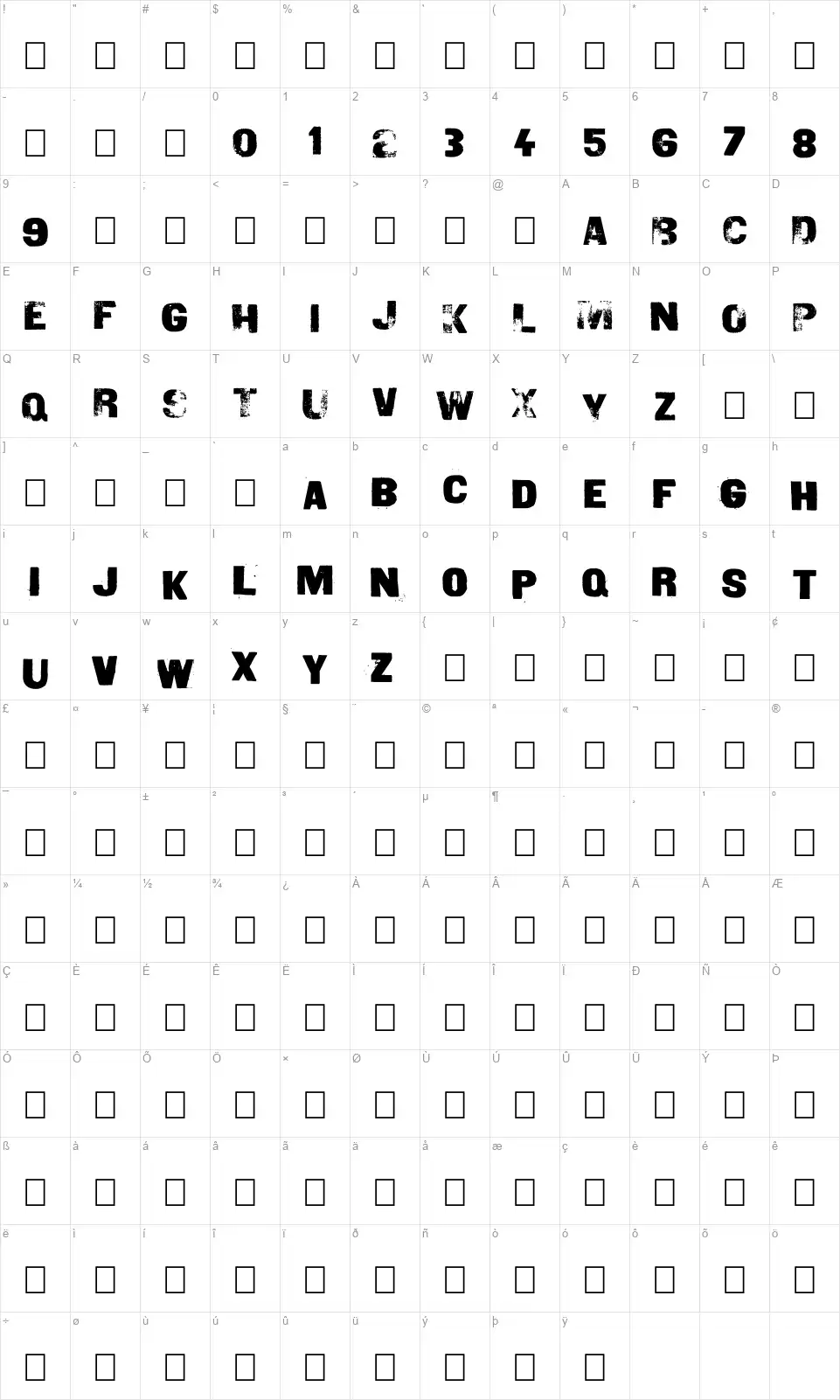 Trash Toysfont character map