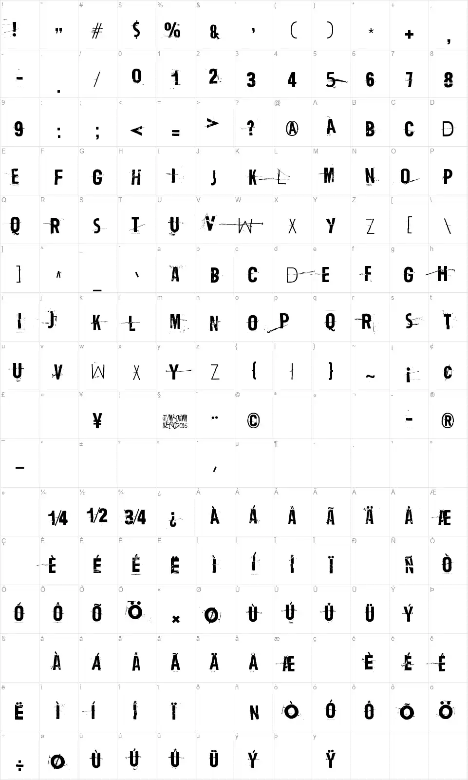 Trash Zydegofont character map