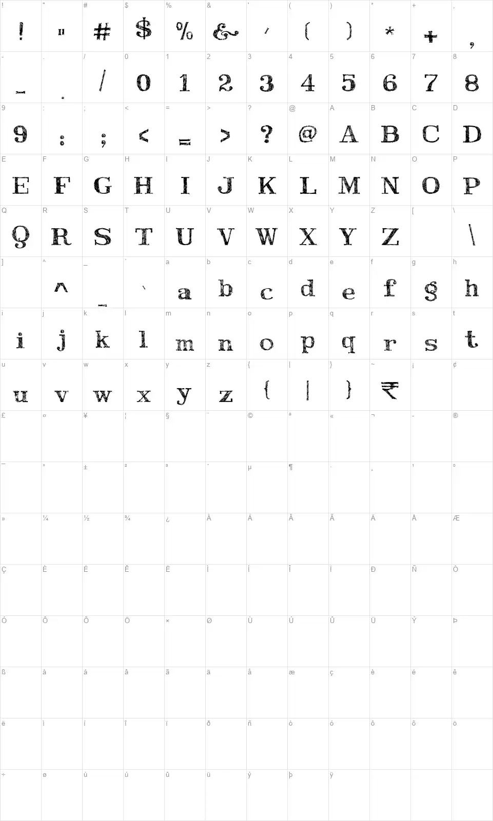 Travel Diaryfont character map