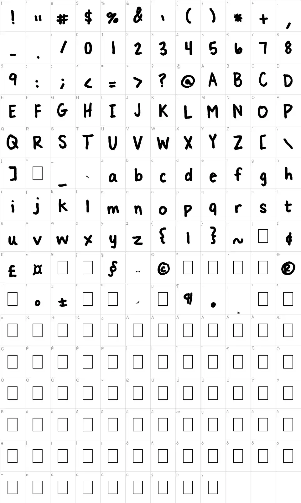 Treat Yo Selffont character map