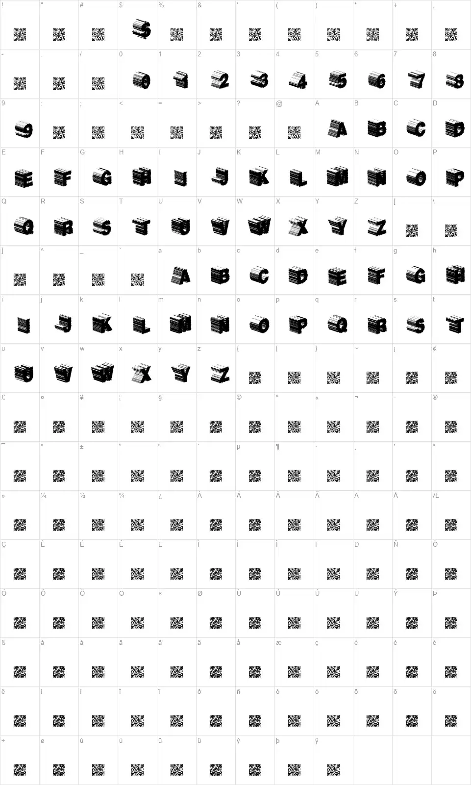 Twerk Fiftyfont character map