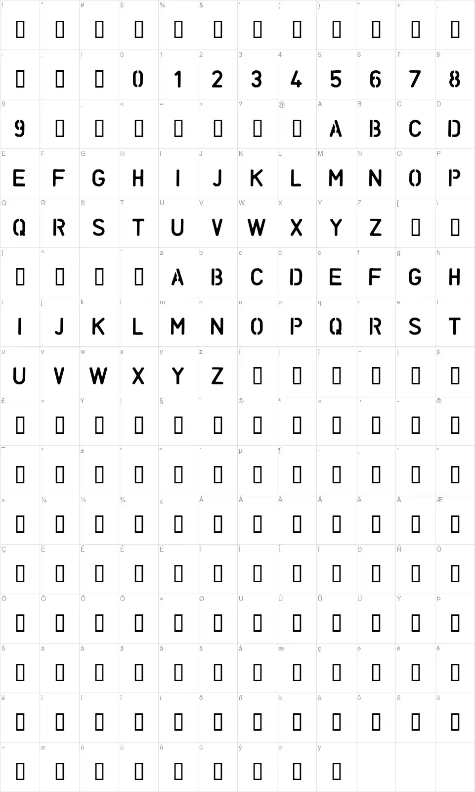 Unconform Roundfont character map