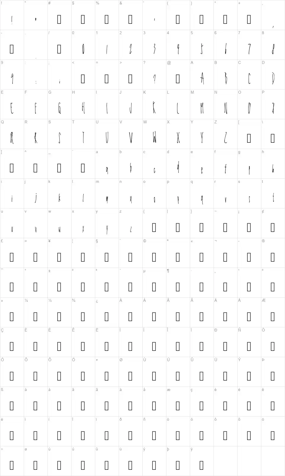 Under Waterfont character map