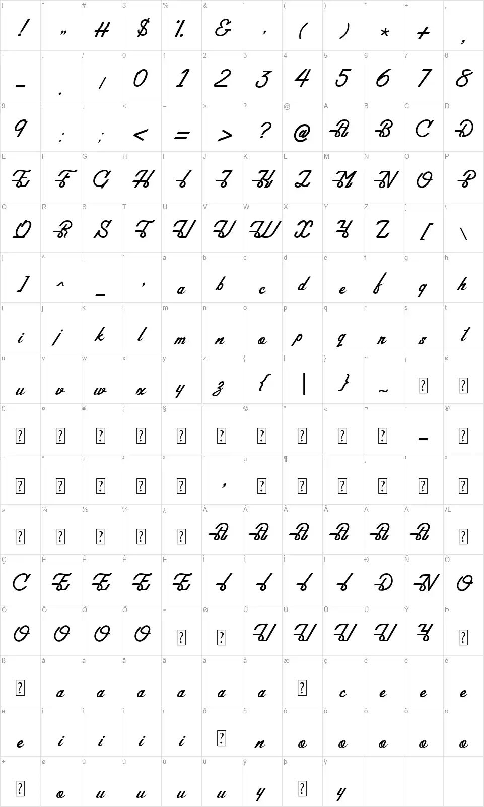 United Stayfont character map