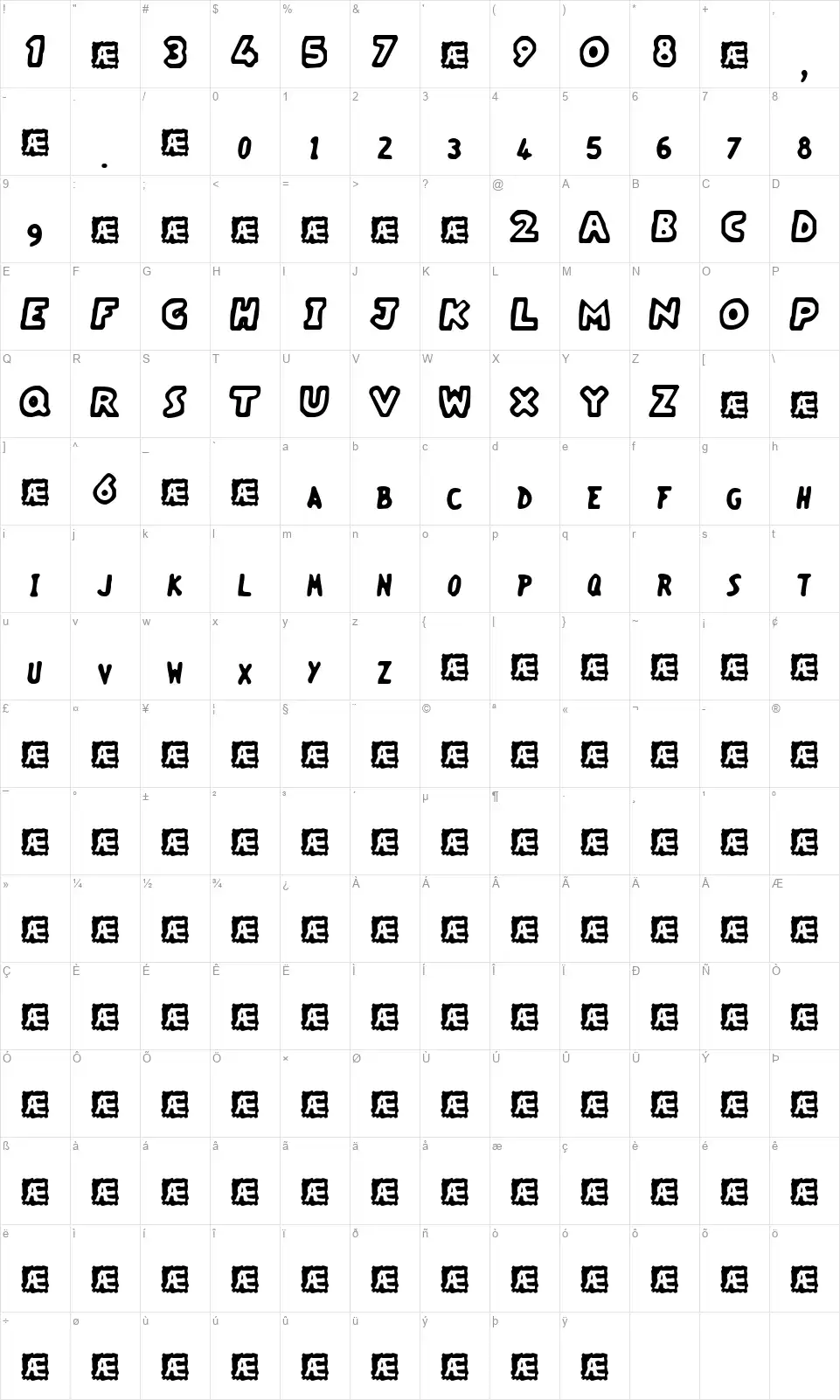 Vacant Capz BRKfont character map