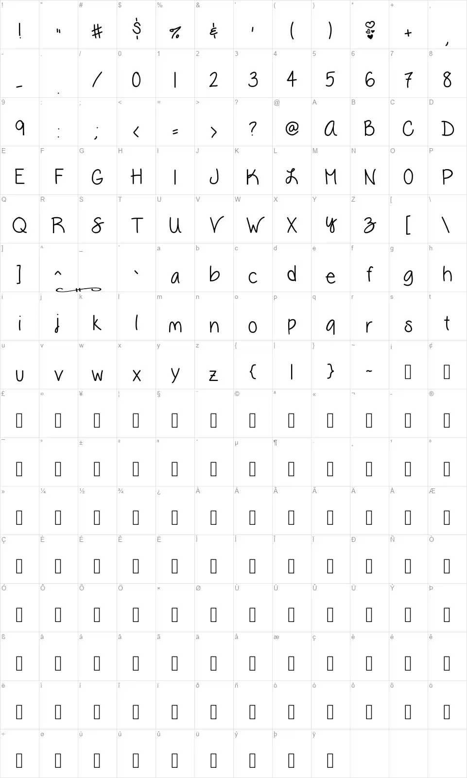 Vanessa Loves Youfont character map